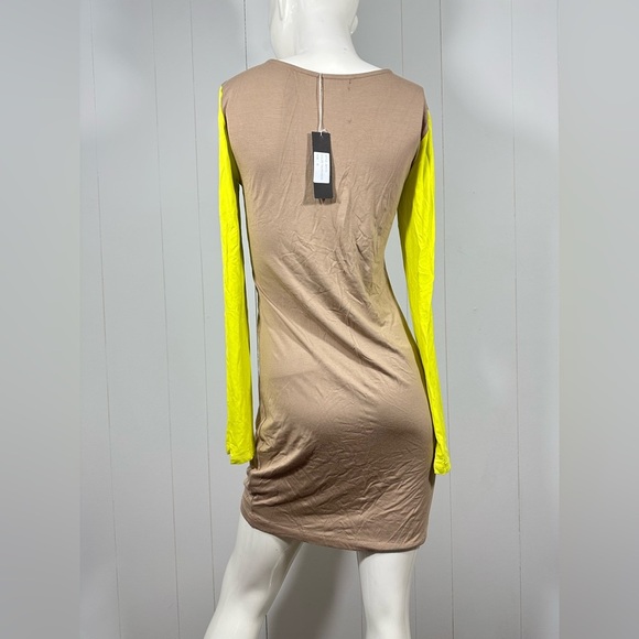 NWT Josh Brody Long Sleeve Colorblock Top Tunic Dress Open Shoulder Sz M Taupe - Picture 3 of 7